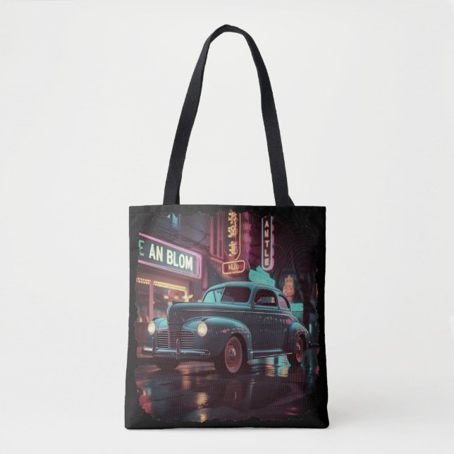 Tote Bag Retro Street Scene Art 1940s Classic Car  (Devant)
