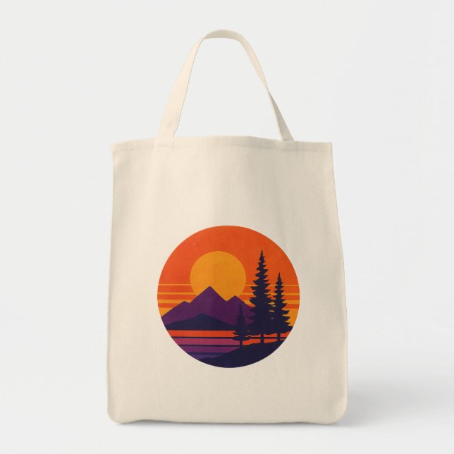 Tote Bag Retro Sunset Nature Vibes | Vintage 80s Aesthetic  (Devant)