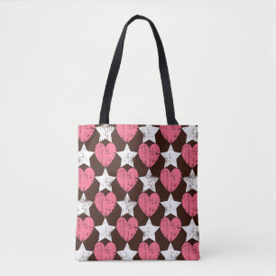 Tote Bag Retro Threadbare Hearts Stars Texture