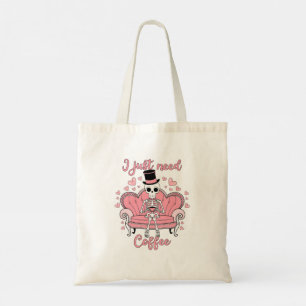 Tote Bag Retro Valentine's Day Skeleton Coffee Drinker