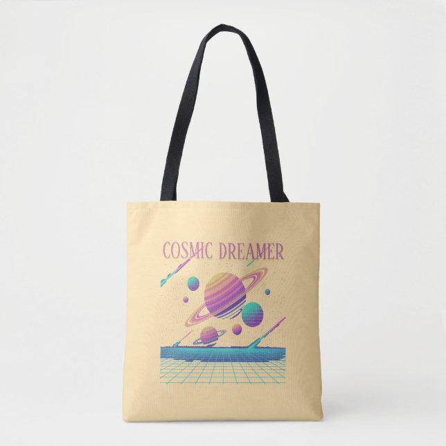 Tote Bag Retro Vaporwave Planets Synthwave (Devant)
