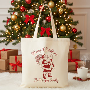 Tote Bag Retro Vintage Père Noël Custom Joyeux Noël