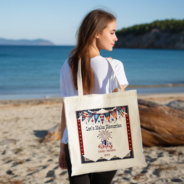 Tote Bag Réunion familiale 4 juillet Star Firecrackers Bunt (Family Reunion 4th July Star Firecrackers Bunting Tote Bag)