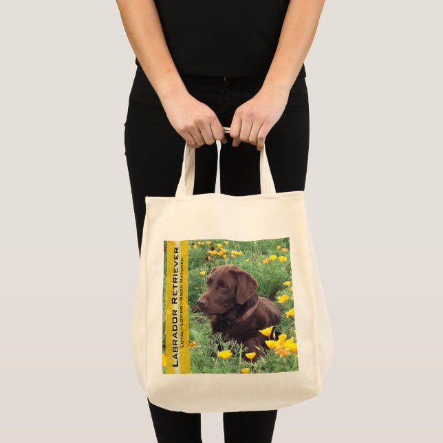 Tote Bag Reusable Chocolate Lab en Californie Poppy Patch (Devant (produit))