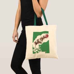 Tote Bag Réveillon de Noël Vintage, Père Noël Rétro à Sleig