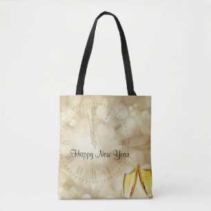 Tote Bag Réveillon du Nouvel An avec lunettes de champagne