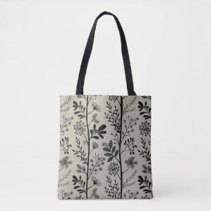 Tote Bag Rêverie Élégante de Jardin Silhouette Fleurie Noir