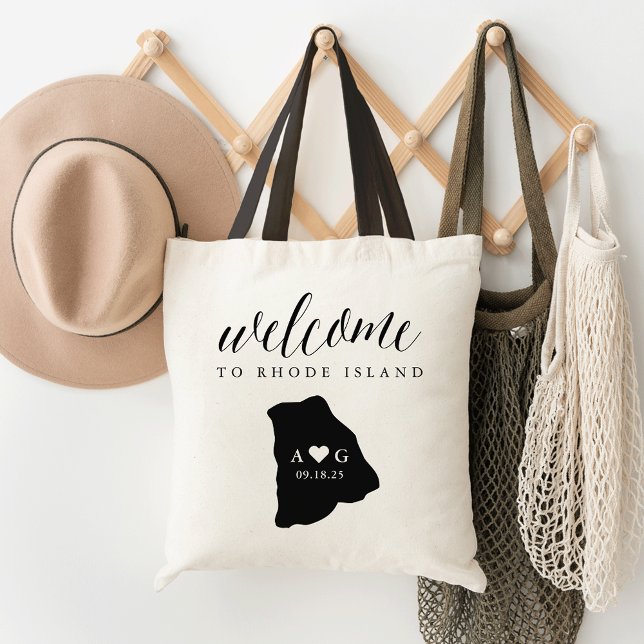 Tote Bag Rhode Island State Silhouette Mariage Bienvenue Fo (Créateur téléchargé)