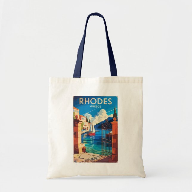 Tote Bag Rhodes Grèce Travel Art Vintage (Devant)