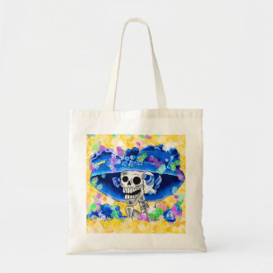 Tote Bag Rire Skeleton Woman dans Blue Bonnet