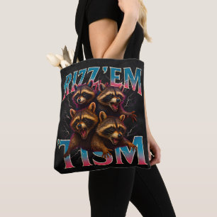 Tote Bag Rizz Em avec le Tism Meme Autisme Drôle Racoon