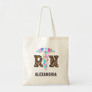 Tote Bag "RN" en Empreinte de léopard - Logo Médicale color