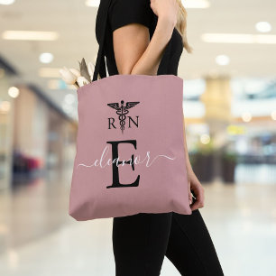 Tote Bag RN Infirmière inscrite Monogramme rose pâle