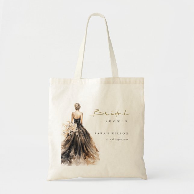 Tote Bag Robe de mariée aquarelle Rouge Noir Lavis pour l'e (Devant)