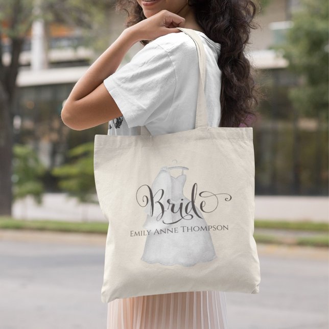 Tote Bag Robe de mariée sur mesure pour future mariée (Bride to be custom calligraphy script wedding dress tote bag.)