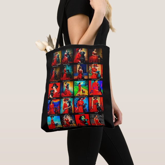 Tote Bag Robe rouge Chien noir mouvements d'art (De près)