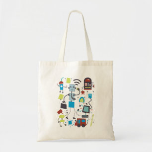 Tote Bag Robots de dessin animé amusants et doodle de techn