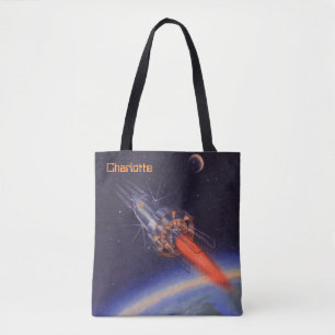 Tote Bag Rocket de science-fiction vintage dans l'espace su
