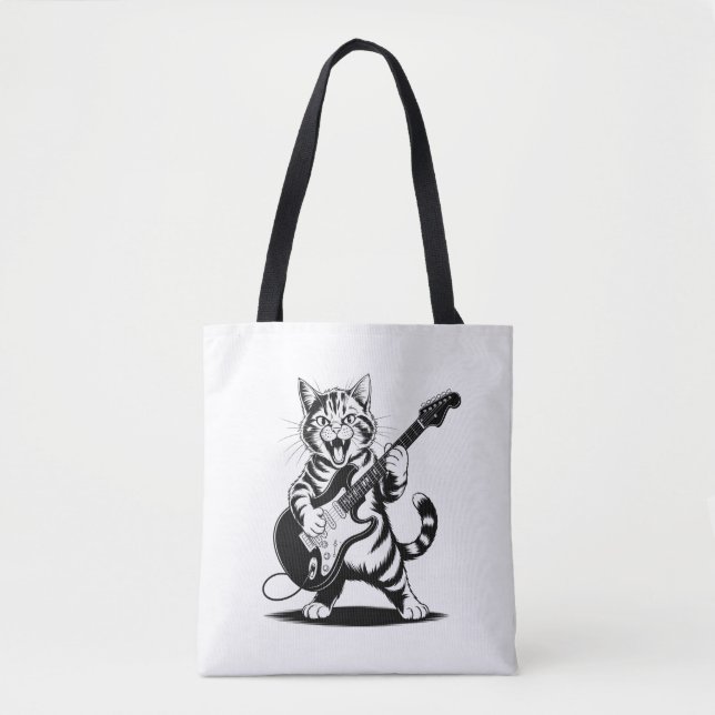 Tote Bag Rockstar Cat Guitar Solo – Funny Music Lover Gift (Devant)
