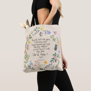Tote Bag Romains 15:15 Bible chrétienne Verse Aquarelle