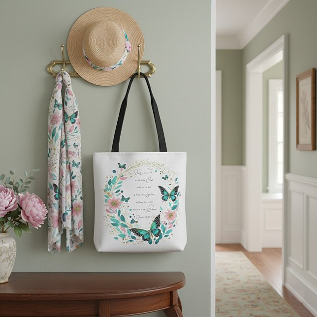 Tote Bag Romains 8:28 Fleurs et papillons  (Créateur téléchargé)