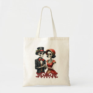 Tote Bag Romance d'os de Noël, un couple de squelettes fest