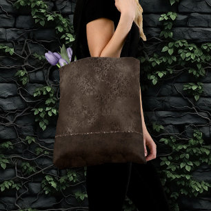 Tote Bag Romance en bronze de minuit   Satiny Grunge Damask