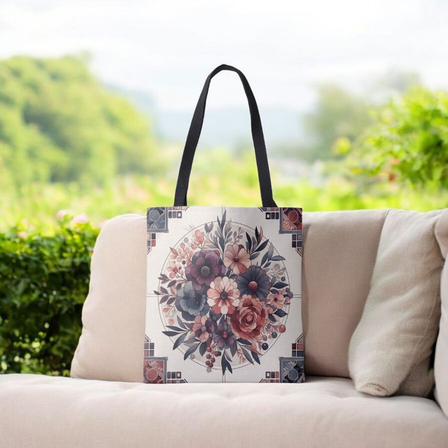 Tote Bag Romance foncée Bourgogne Art Déco Floral Été (Créateur téléchargé)