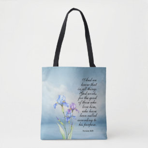 Tote Bag Romans 8:28 Aquarelle Iris