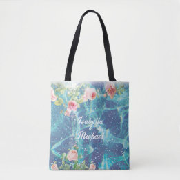 Tote Bag Romantique bleu customisé noms de couple