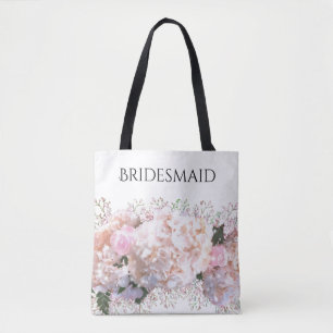 Tote Bag Romantique dentelle blanche hydrangée roses roses