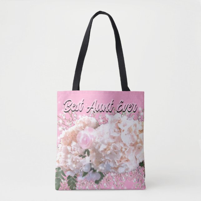 Tote Bag Romantique dentelle blanche hydrangée roses Tante (Devant)