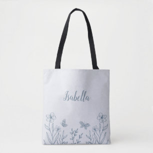 Tote Bag Romantique élégant floral bleu poussiéreux