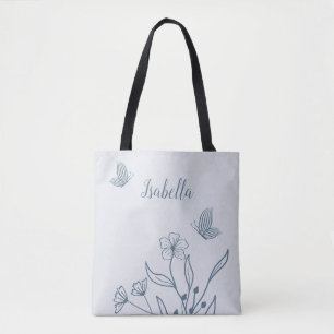 Tote Bag Romantique élégant floral bleu poussiéreux