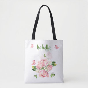 Tote Bag Romantique fleurs roses verdure