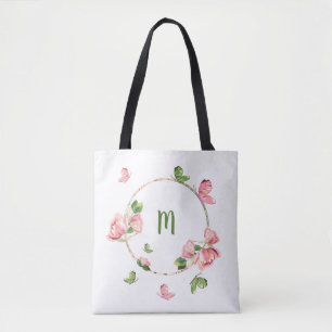Tote Bag Romantique fleurs roses verdure
