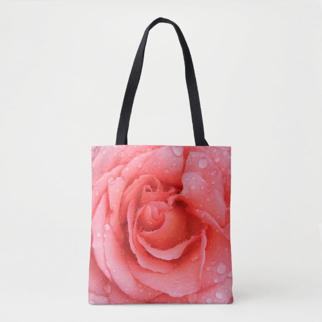 Tote Bag Romantique Rose rose rouge gouttes d'eau (Devant)
