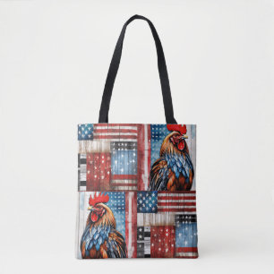 Tote Bag Rooster American Flag Art populaire