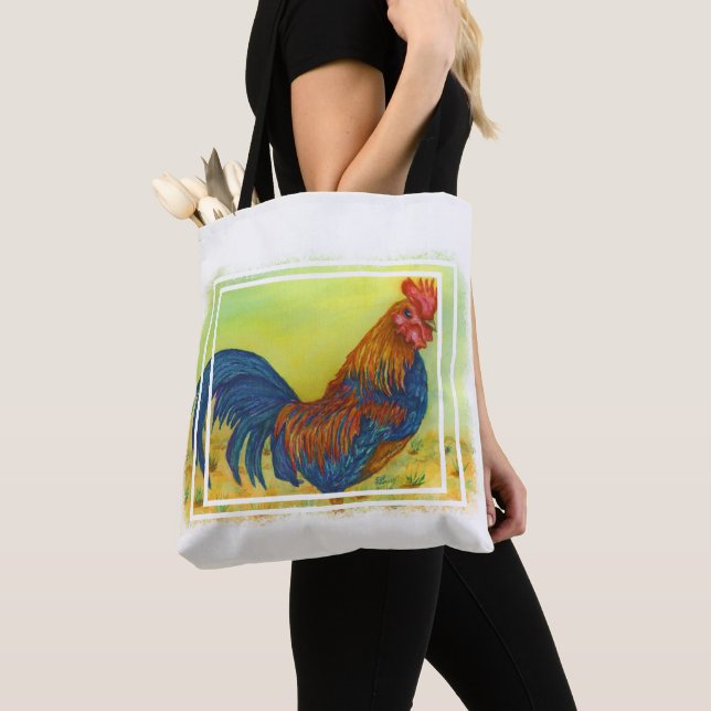 Tote Bag Rooster de ferme coloré (De près)