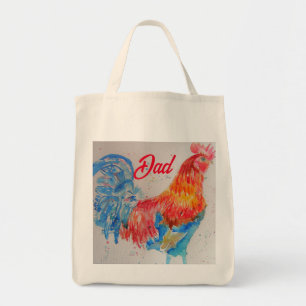 Tote Bag Rooster rouge Aquarelle Peinture Fête des pères Pa