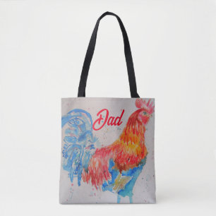 Tote Bag Rooster rouge Aquarelle Peinture Fête des pères Pa