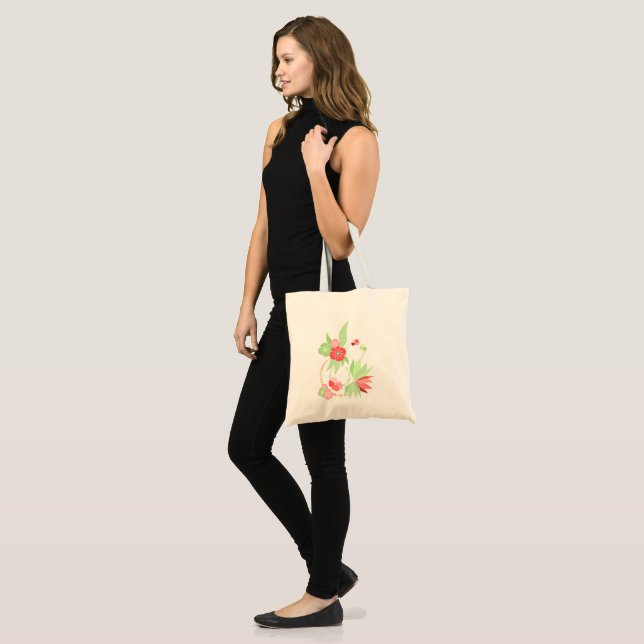Tote Bag rosa Tropenblumen Tragetasche (Vorderseite (Model))