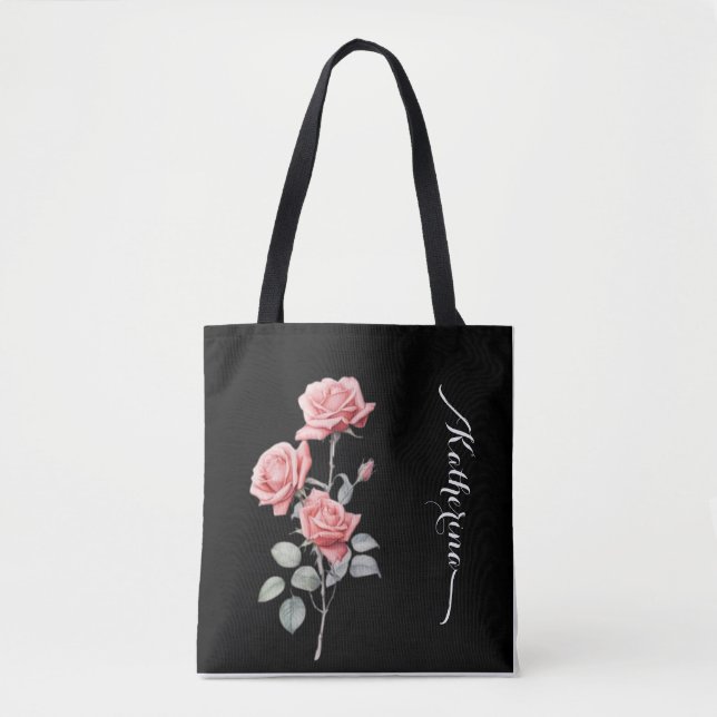Tote Bag Rose aquarelle délicat Fourre-tout personnalisé (Devant)