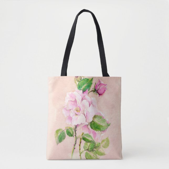 Tote Bag Rose aquarelle Fourre-tout (Devant)