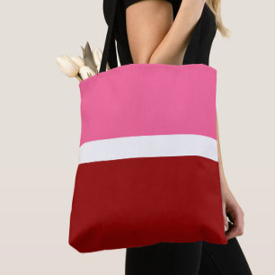 Tote Bag Rose Blanc Marron Rouge Bloc De Couleurs