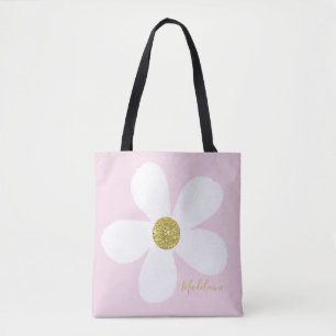 Tote Bag Rose blanc simple marguerite or personnel