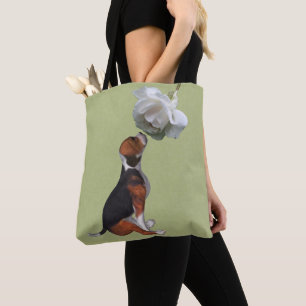 Tote Bag Rose blanche de beagle chiot
