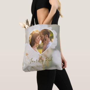Tote Bag Rose Blanche de Rêve Noms de Mariage Personnalisés