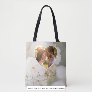 Tote Bag Rose Blanche de Rêve Noms de Mariage Personnalisés