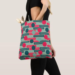 Tote Bag Rose, Bleu clair, Rectangles Turquoises et cercles